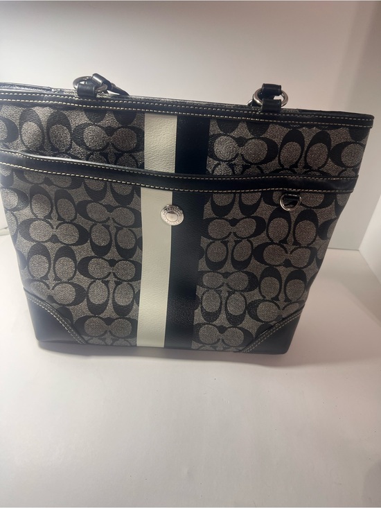 Coach Handbags - Coach Black & White Signature Stripe Tote